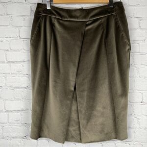LES COPAINS velvet dark olive green midi skirt, size EU 42 or US 6